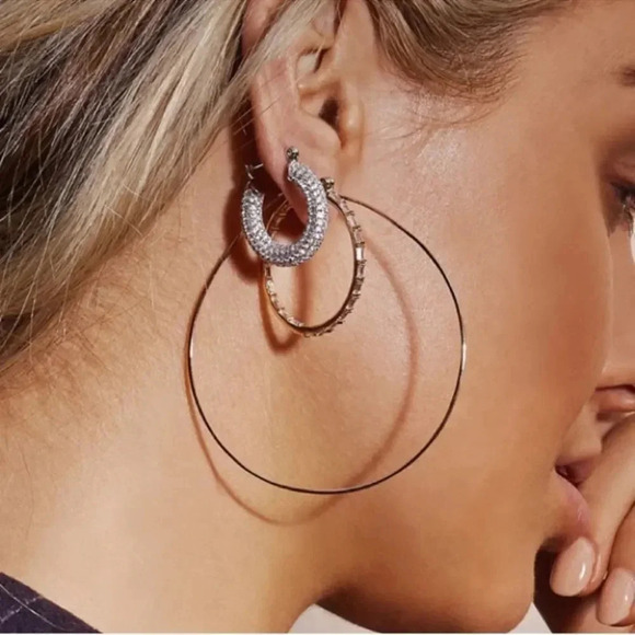 Baby Amalfi Pave Hoops Crystal Gold Earrings - Picture 1 of 7